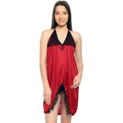 Halter Neck Satin Red and Black Sleepwear