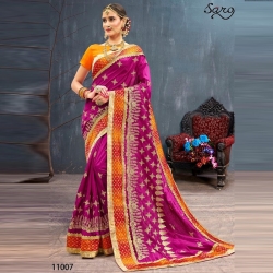 Littledesire Magenta Silk Embroidered Bangalori Festival Saree 