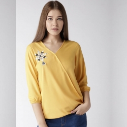 Mustard Embroidered Blouson Chiffon Top