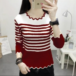 Fashion Knitted Long Sleeve Striped Print Sweater 