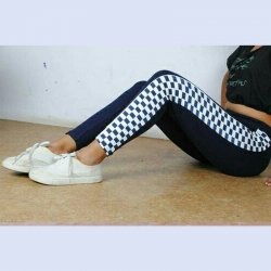 Side Checkered Print Cotton Rib Jeggings