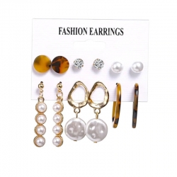 Fashion jewellery Crystal Round Shape Pearl Earrings 6 pcs Set