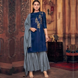 Littledesire Embroidered Straight Kurta With Sharara & Dupatta 