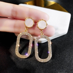925 Silver Oval Crystal Rhinestone Party Wear Earrings 