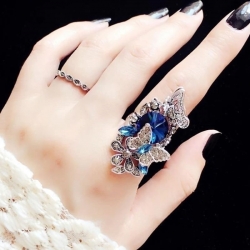 Littledesire Fashion Jewelry Butterfly Rhinestone Ring 2-Piece