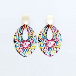 Multicolored Hand Painted Metal Hoop Earrings