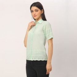 Down Collar Short Sleeve Spring Summer Women Linen Shirt