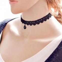 Black Velvet Ribbon Lacing Chokers Pendant Clavicle Necklace