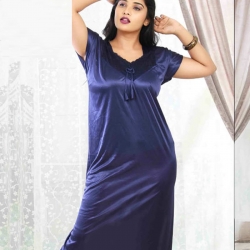 V- Neck Soft Silky Short Sleeve Satin Nighty