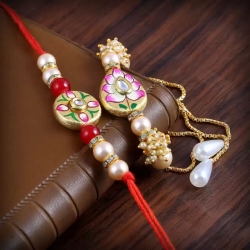 Metal Stone Work Bhaiya Bhabhi Designer Bracelet Rakhi Set