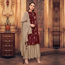 Littledesire Embroidered Straight Kurta With Sharara & Dupatta 