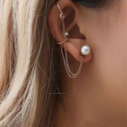 Tassel Chain Imitation Pearl Punk Style Ear Cuff Clip Earrings 1 pc 1 Ear