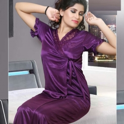 Solid Pattern Short Sleeve Light Satin Nighty