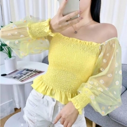 Imported Sunflower Print Crop Top 