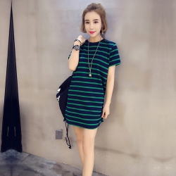 Fashionable Loose Stripe Short Sleeve Dress