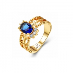 Littledesire Anel Sea Royal Blue CZ Gold Plated 925 Ring