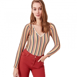 Littledesire Striped V-Neck Knitted Sweater 