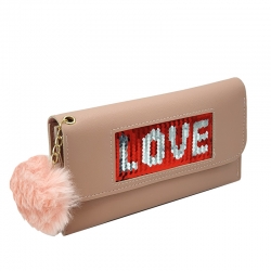 Littledesire Sequins Puff Ball Clutch Hasp Wallet