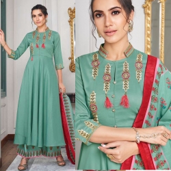 Littledesire Designer Embroidered Long Kurta With Palazzos & Dupatta