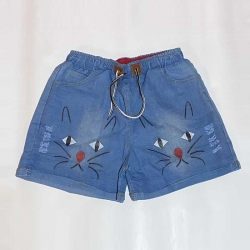 Cartoon Print Elastic Waist Denim Short for Girls