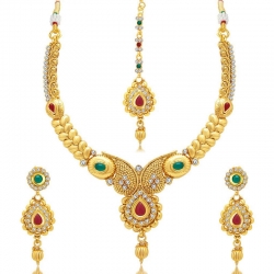 Gold Plated Wedding Jewellery Austrian Diamond Choker Necklace Set 