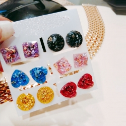 Sequins Glitter Glass Stud Earrings 6 pcs Set