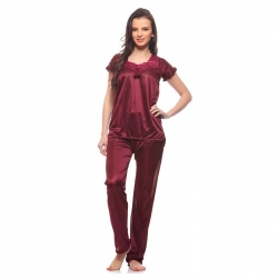 Littledesire Satin Lace Plain Nightwear Suit