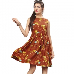 Littledesire Boat Neck Floral Print Crepe Dress