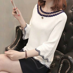 Littledesire O-Neck Bell Sleeves White Sweater Top 