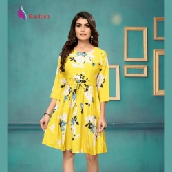 Littledesire Round Neck Floral Print Yellow Dress