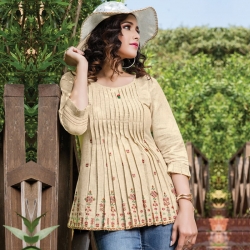 Embroidered Round Neck Flared Short Kurti Top