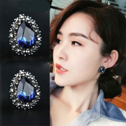 Water Drop Blue Rhinestone Earrings