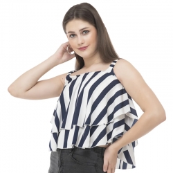 Stripes Frills Sleeveless Tiered Ruffle Top