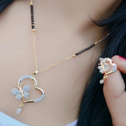 Beautiful Alloy CZ Golden Plated Heart Shape Mangalsutra & Earrings Set