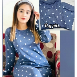 Heart Print Cotton Top & Pajama Night Suit For Girls