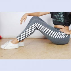 Side Checkered Print Cotton Rib Jeggings