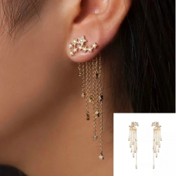 Fashion Star Women Crystal Long Tassel Drop Earrings