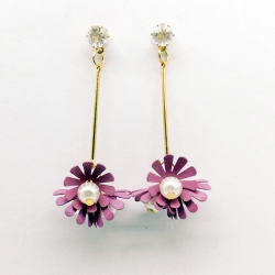 Gold Plated Pearl in Flower Drop Earrings