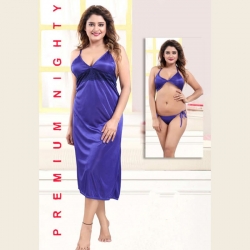 Soft Silky Satin Nighty 3 Pcs Set