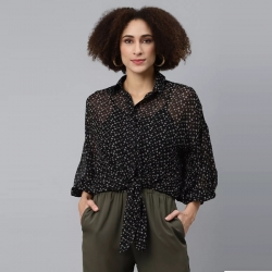 Black Bishop Sleeves Georgette Boxy Top