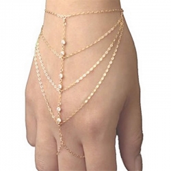 Gold Plated Crystal Slave Hand Finger Chain Bracelet