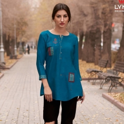 Boat Neck Embroidered Work Short Kurti Top
