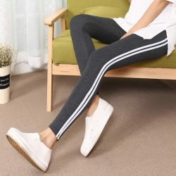 Stretchable Side Stripe Cotton Rib Sports Fitness Jeggings