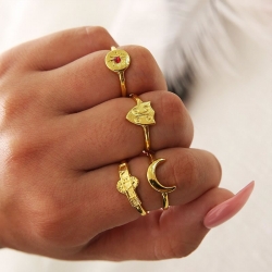 4Pcs/Set Punk Sun Moon Letter Crystal Gem Irregular Rings