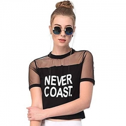 Never Coast  Print Half Sleeves Crop Top 