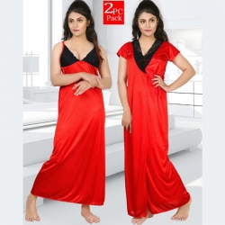 Women Gauge Soft Silky Satin Nighty - 2 pcs