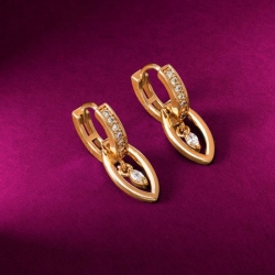 Golden Plated American Diamond Half Hoop Stud Earrings