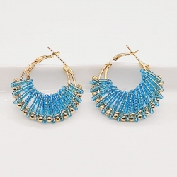 Gold-Plated Seed Beads Wired Hoop Earring