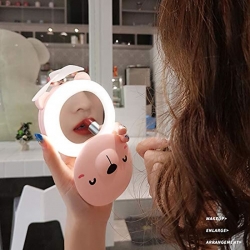 Cute Piggy Mini MakeUp Mirror Handy LED Lights USB Fan