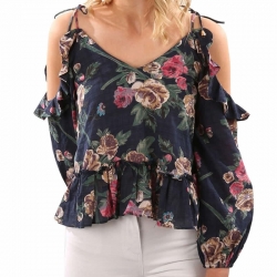 Littledesire Floral Print V-Neck Cold Shoulder Strappy Top